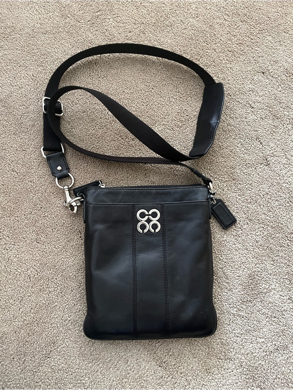 Coach Black Leather Messenger Crossbody with Silver Accent- Colette Style